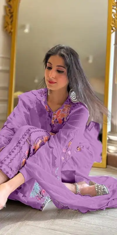AD118 Violet Color Georgette Embroidery Work Salwar Suit Casual, Wedding, Festive, Events Etc. Expected Delivery  4-6 Working Days @1950/- | Jump Suits, Salwar suit, Casual Suits, Creative suits, Designer Suits, Palazzo Suits, Party Wear Suits, Straight Suits