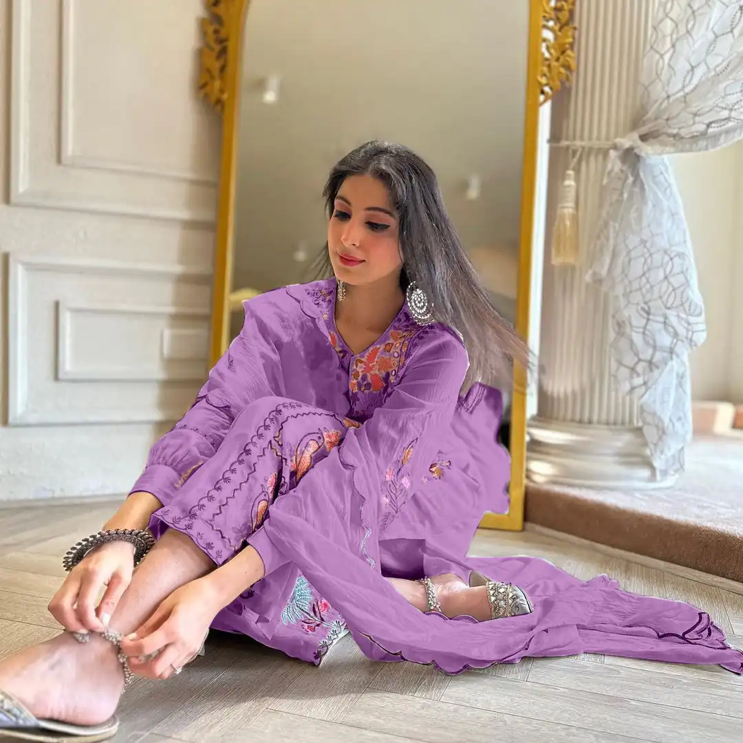 AD118 Violet Color Georgette Embroidery Work Salwar Suit Casual, Wedding, Festive, Events Etc. Expected Delivery  4-6 Working Days @1950/- | Jump Suits, Salwar suit, Casual Suits, Creative suits, Designer Suits, Palazzo Suits, Party Wear Suits, Straight Suits