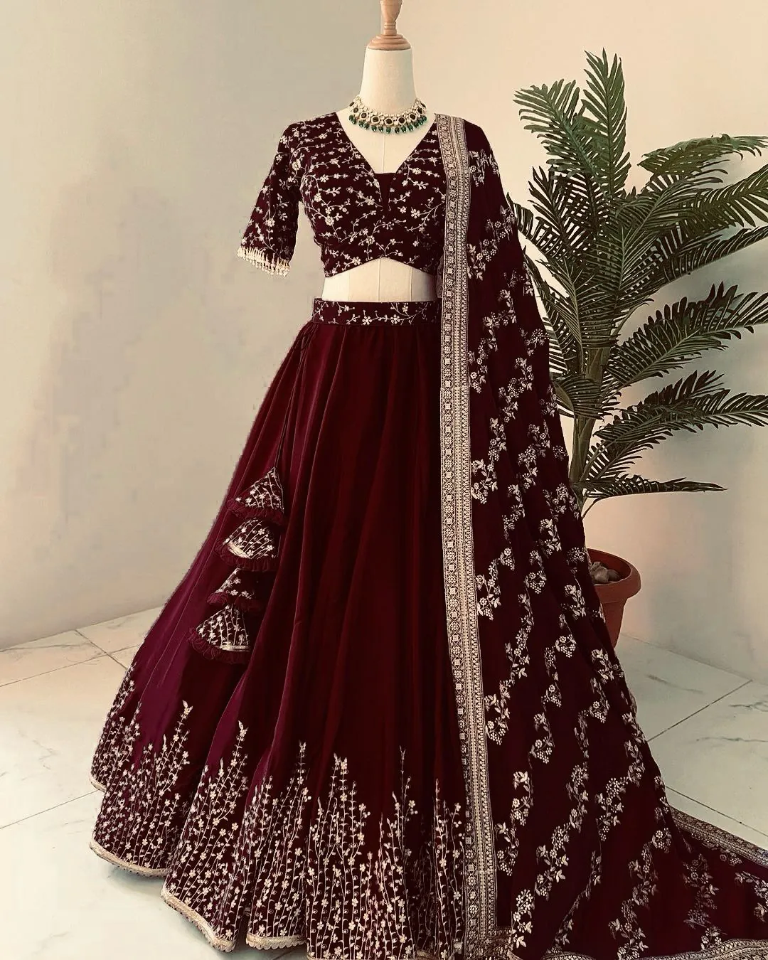 ZF 358 Dark Maroon Faux Georgette With Heavy Embroidery Sequence Work Lehenga Choli Wedding, Party, Events Etc. Expected Delivery 4-6 Working Days 2099/- | Lehenga, Bollywood Lehenga, Creative Lehenga, Designer Lehenga, Embroidered Lehenga, Party Wear Lehenga