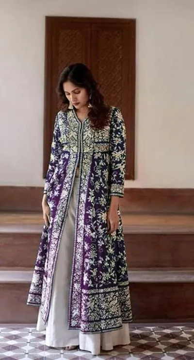 MF TAPARIA Purple Color Cotton Slub With Heavy Embroidery Work Sharara Suit Wedding, Party, Festive, Events Etc. Expected 4-6 Working Days @1849/- | Jump Suits, Salwar suit, Casual Suits, Creative suits, Designer Suits, Palazzo Suits, Party Wear Suits, Patiala Suits, Straight Suits