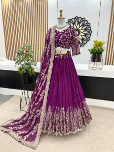 ZF 358 Purple Color Faux Georgette With Heavy Embroidery Sequence Work Lehenga Choli Wedding, Party, Events Etc. Expected Delivery 4-6 Working Days 2099/- | Lehenga, Bollywood Lehenga, Creative Lehenga, Designer Lehenga, Embroidered Lehenga, Party Wear Lehenga
