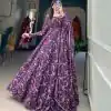 Beautiful Purple Color Georgette Floral Printed Party Wear Gown