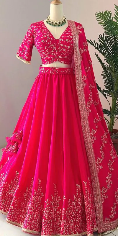 ZF 358 Rani Pink Color Faux Georgette With Heavy Embroidery Sequence Work Lehenga Choli Wedding, Party,Events Etc. Expected Delivery 4-6 Working Days 2099/- | Lehenga, Bollywood Lehenga, Creative Lehenga, Designer Lehenga, Embroidered Lehenga, Party Wear Lehenga