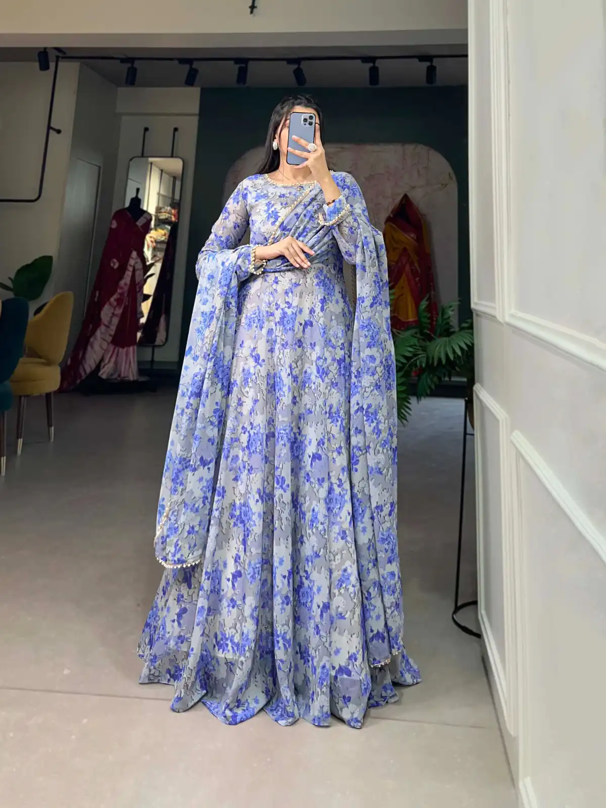 YNF 5008 Voilet Color Georgette Floral Printed Party Wear Gown Casual, Wedding, Party, Festive, Events Etc. Expected Delivery 4-6 Working Days 1799/- | Gowns, Bollywood Gowns, Creative Gowns, Designer Gowns, Embroidered Gowns, Party Wear Gowns