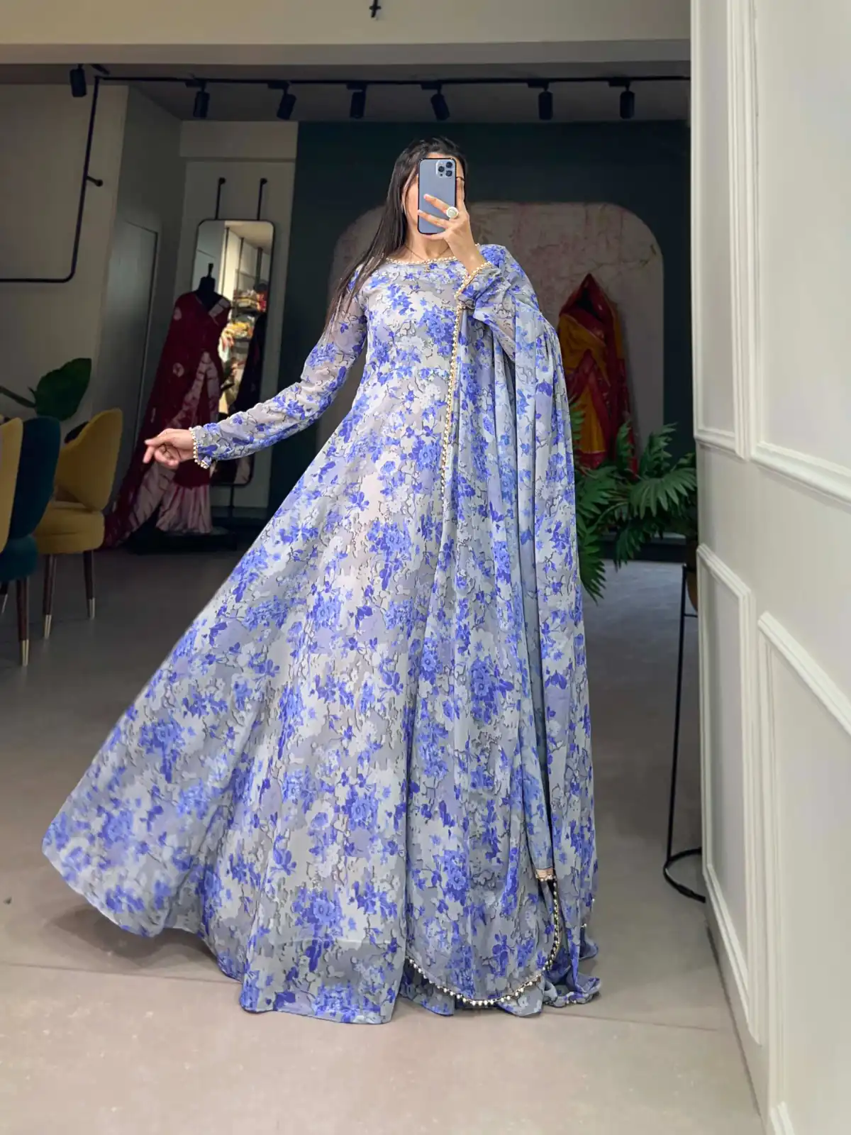 YNF 5008 Voilet Color Georgette Floral Printed Party Wear Gown Casual, Wedding, Party, Festive, Events Etc. Expected Delivery 4-6 Working Days 1799/- | Gowns, Bollywood Gowns, Creative Gowns, Designer Gowns, Embroidered Gowns, Party Wear Gowns