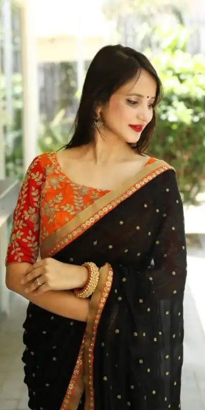 JR 464 Black Color Georgette Embroidery Sequence Work Saree Casual, Wedding, Festive, Events Etc. Expected Delivery 4-6 Working Days @1499/- | Designer Sarees, Sarees, Bollywood Sarees, Creative Sarees, Embroidered Sarees, Ethnic Saree, Modern Digital sarees, Party Wear Sarees