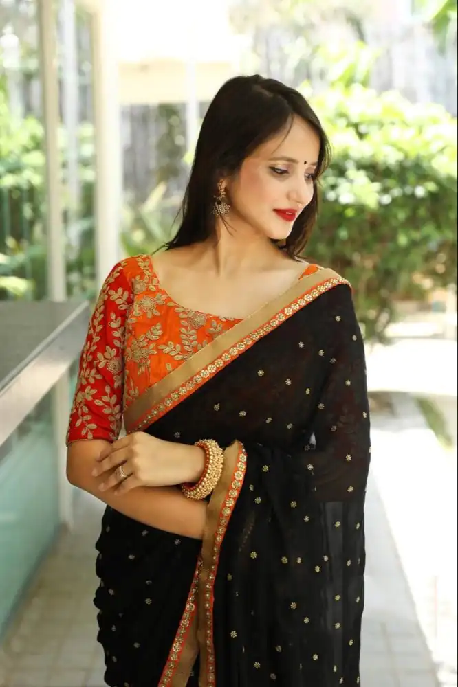 JR 464 Black Color Georgette Embroidery Sequence Work Saree Casual, Wedding, Festive, Events Etc. Expected Delivery 4-6 Working Days @1499/- | Designer Sarees, Sarees, Bollywood Sarees, Creative Sarees, Embroidered Sarees, Ethnic Saree, Modern Digital sarees, Party Wear Sarees