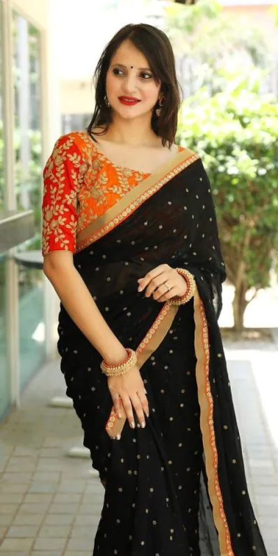 JR 464 Black Color Georgette Embroidery Sequence Work Saree Casual, Wedding, Festive, Events Etc. Expected Delivery 4-6 Working Days @1499/- | Designer Sarees, Sarees, Bollywood Sarees, Creative Sarees, Embroidered Sarees, Ethnic Saree, Modern Digital sarees, Party Wear Sarees