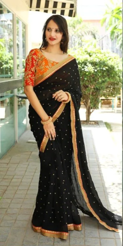 JR 464 Black Color Georgette Embroidery Sequence Work Saree Casual, Wedding, Festive, Events Etc. Expected Delivery 4-6 Working Days @1499/- | Designer Sarees, Sarees, Bollywood Sarees, Creative Sarees, Embroidered Sarees, Ethnic Saree, Modern Digital sarees, Party Wear Sarees