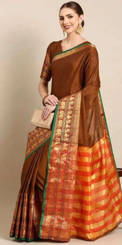 YNF 7409 Brown Color Narayan Pet Zari Weaving Work Saree Casual, Party Wear, Wedding, Events Etc. Expected Delivery 4-6 Working Days @1399/- | Designer Sarees, Sarees, Bollywood Sarees, Creative Sarees, Embroidered Sarees, Ethnic Saree, Modern Digital sarees, Party Wear Sarees