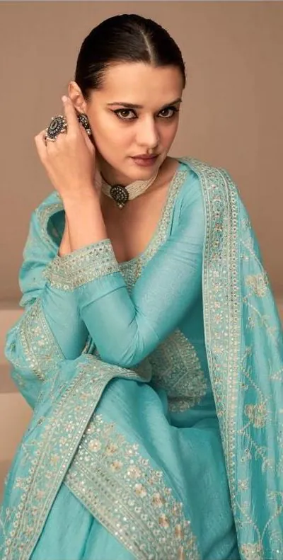 Ashirwad 9522 Sky Blue Color Sequence Embroidery Stone Work Salwar Suit , Wedding, Party, Festive, Events Etc. Expected Delivery 4-6 Working Days @2250/- | Jump Suits, Salwar suit, Casual Suits, Creative suits, Designer Suits, Palazzo Suits, Party Wear Suits, Straight Suits
