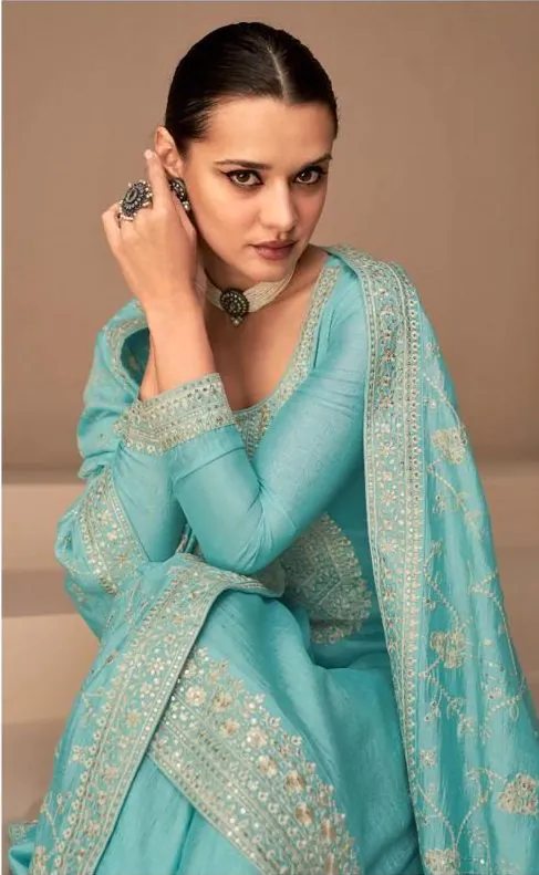 Ashirwad 9522 Sky Blue Color Sequence Embroidery Stone Work Salwar Suit , Wedding, Party, Festive, Events Etc. Expected Delivery 4-6 Working Days @2250/- | Jump Suits, Salwar suit, Casual Suits, Creative suits, Designer Suits, Palazzo Suits, Party Wear Suits, Straight Suits