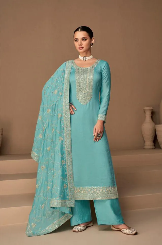 Ashirwad 9522 Sky Blue Color Sequence Embroidery Stone Work Salwar Suit , Wedding, Party, Festive, Events Etc. Expected Delivery 4-6 Working Days @2250/- | Jump Suits, Salwar suit, Casual Suits, Creative suits, Designer Suits, Palazzo Suits, Party Wear Suits, Straight Suits