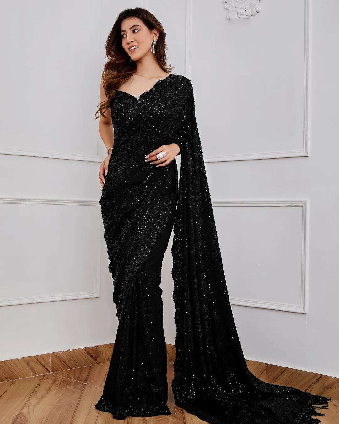 DF 3312 Black Color Georgette Embroidery Sequins Work Saree Casual, Party Wear, Wedding, Events Etc Delivery Expected.4-6 Working Days 1899/- | Designer Sarees, Sarees, Bollywood Sarees, Creative Sarees, Embroidered Sarees, Ethnic Saree, Modern Digital sarees, Party Wear Sarees