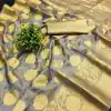 Classic Grey Color Pure Organza Gold Zari Weaving Silk Saree