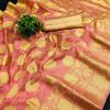 Classic Pink Color Pure Organza Gold Zari Weaving Silk Saree