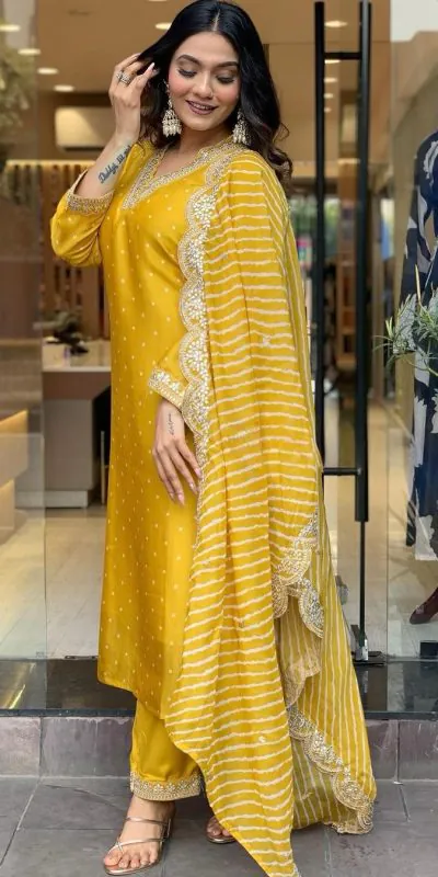 AD 149 Yellow Color Heavy Modal Silk Embroidery work Kurti Casual, Wedding, Party, Festive, Events Etc. Expected Delivery 4-6 Working Days @1899/- | Kurti, Bollywood Kurti, Creative Kurtis, Designer Kurti, Party Wear Kurti, Selfie Kurti