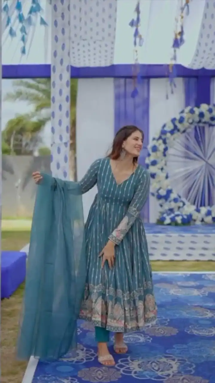 NSR 756 Blue Color Faux Georgette Embroidery Work With Full Sleeve Sharara Suit Casual, Wedding, Party, Festive, Events Etc. Delivery 4-6 Working Days 2199/ | Jump Suits, Salwar suit, Casual Suits, Creative suits, Designer Suits, Palazzo Suits, Party Wear Suits, Patiala Suits, Straight Suits