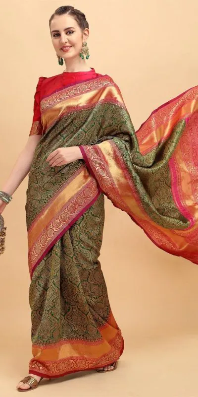 KP 1039 Green Color Soft Lichi Silk Jacquard Work Saree Casual, Party Wear, Wedding, Events Etc. Expected Delivery 4-6 Working Days @1499/- | Designer Sarees, Sarees, Bollywood Sarees, Creative Sarees, Embroidered Sarees, Ethnic Saree, Modern Digital sarees, Party Wear Sarees
