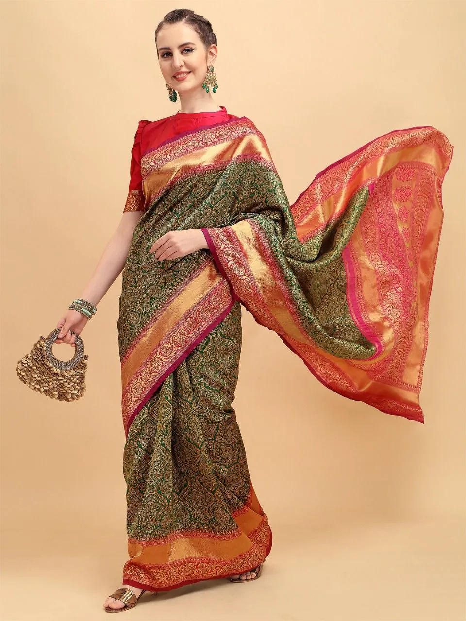 KP 1039 Green Color Soft Lichi Silk Jacquard Work Saree Casual, Party Wear, Wedding, Events Etc. Expected Delivery 4-6 Working Days @1499/- | Designer Sarees, Sarees, Bollywood Sarees, Creative Sarees, Embroidered Sarees, Ethnic Saree, Modern Digital sarees, Party Wear Sarees