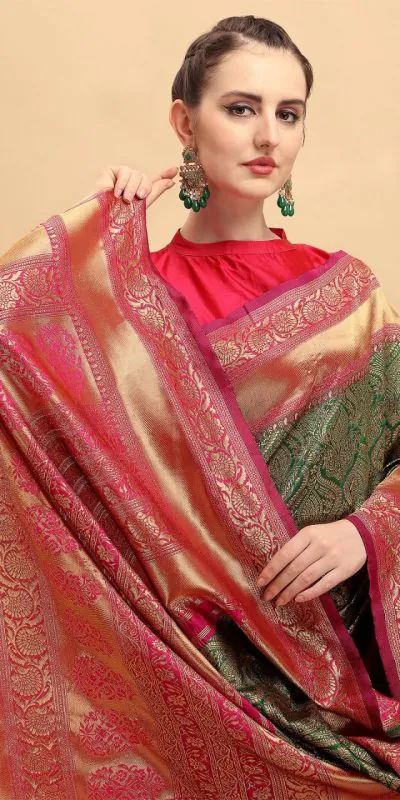 KP 1039 Green Color Soft Lichi Silk Jacquard Work Saree Casual, Party Wear, Wedding, Events Etc. Expected Delivery 4-6 Working Days @1499/- | Designer Sarees, Sarees, Bollywood Sarees, Creative Sarees, Embroidered Sarees, Ethnic Saree, Modern Digital sarees, Party Wear Sarees