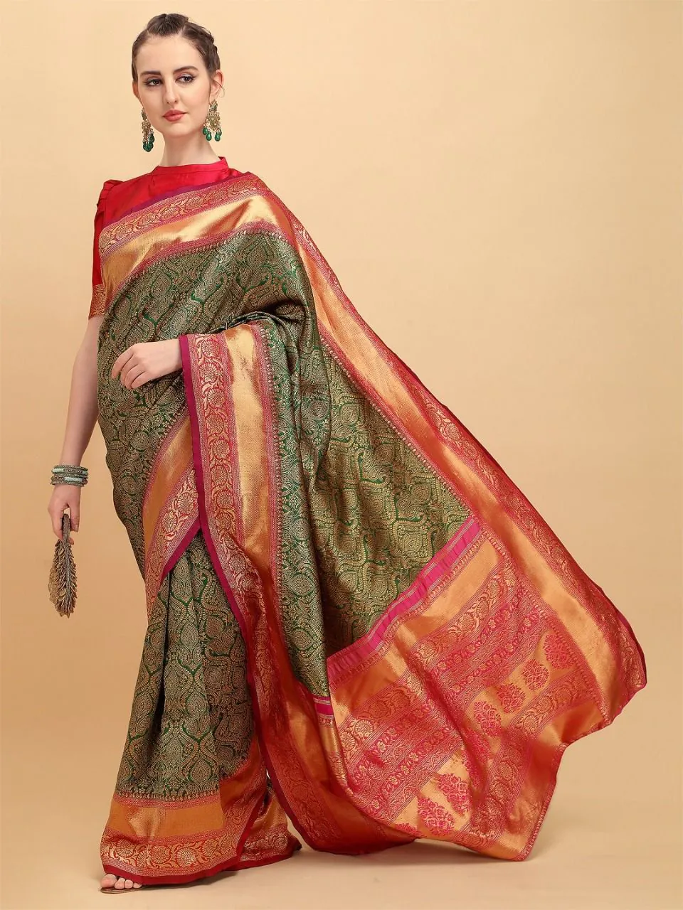 KP 1039 Green Color Soft Lichi Silk Jacquard Work Saree Casual, Party Wear, Wedding, Events Etc. Expected Delivery 4-6 Working Days @1499/- | Designer Sarees, Sarees, Bollywood Sarees, Creative Sarees, Embroidered Sarees, Ethnic Saree, Modern Digital sarees, Party Wear Sarees