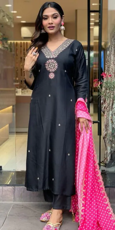 AD 147 Black Color Modal Silk Embroidery Sequence work Kurti Casual, Wedding, Party, Festive, Events Etc. Expected Delivery 4-6 Working Days @1799/- | Kurti, Bollywood Kurti, Creative Kurtis, Designer Kurti, Party Wear Kurti, Selfie Kurti