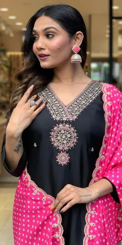 AD 147 Black Color Modal Silk Embroidery Sequence work Kurti Casual, Wedding, Party, Festive, Events Etc. Expected Delivery 4-6 Working Days @1799/- | Kurti, Bollywood Kurti, Creative Kurtis, Designer Kurti, Party Wear Kurti, Selfie Kurti
