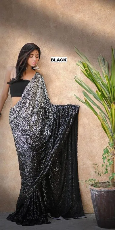 DF 3367 Black  Color Heavy 60 Gram Georgette Sequins Work Saree Casual, Party Wear, Wedding, Events Etc Delivery Expected.4-6 Working Days 1750/- | Designer Sarees, Embroidered Sarees, Sarees, Bollywood Sarees, Creative Sarees, Ethnic Saree, Modern Digital sarees, Party Wear Sarees