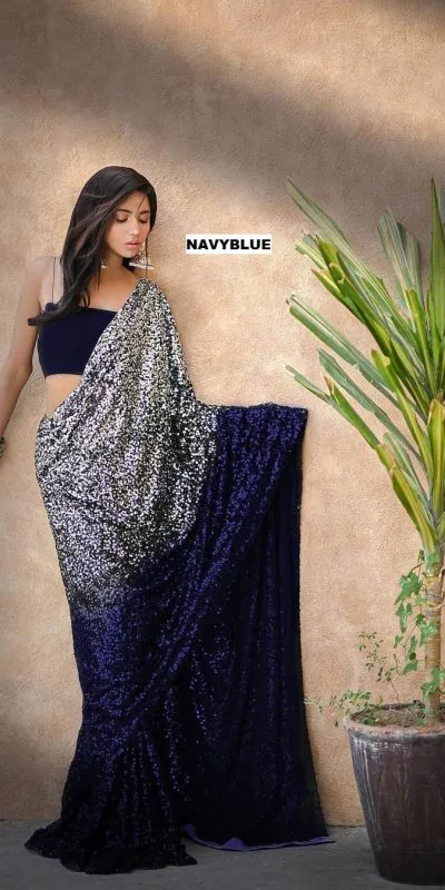 DF 3367 Navy Blue Color Heavy 60 Gram Georgette Sequins Work Saree Casual, Party Wear, Wedding, Events Etc Expected.4-6 Working Days 1750/- | Designer Sarees, Embroidered Sarees, Sarees, Bollywood Sarees, Creative Sarees, Ethnic Saree, Modern Digital sarees, Party Wear Sarees