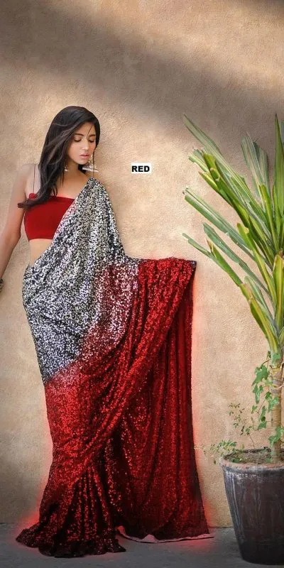DF 3367 Red Color Heavy 60 Gram Georgette Sequins Work Saree Casual, Party Wear, Wedding, Events Etc Delivery Expected.4-6 Working Days 1750/- | Designer Sarees, Embroidered Sarees, Sarees, Bollywood Sarees, Creative Sarees, Ethnic Saree, Modern Digital sarees, Party Wear Sarees