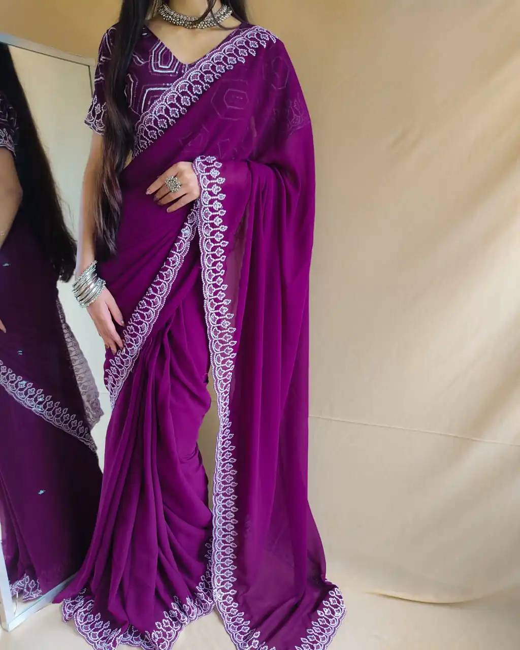  SF Chandni  Purple  Color Georgette Embroidery Sequence work Saree Casual, Wedding, Festive, Events Etc. Expected Delivery  4-6 Working Days @1999/- | Designer Sarees, Sarees, Bollywood Sarees, Creative Sarees, Embroidered Sarees, Ethnic Saree, Modern Digital sarees, Party Wear Sarees