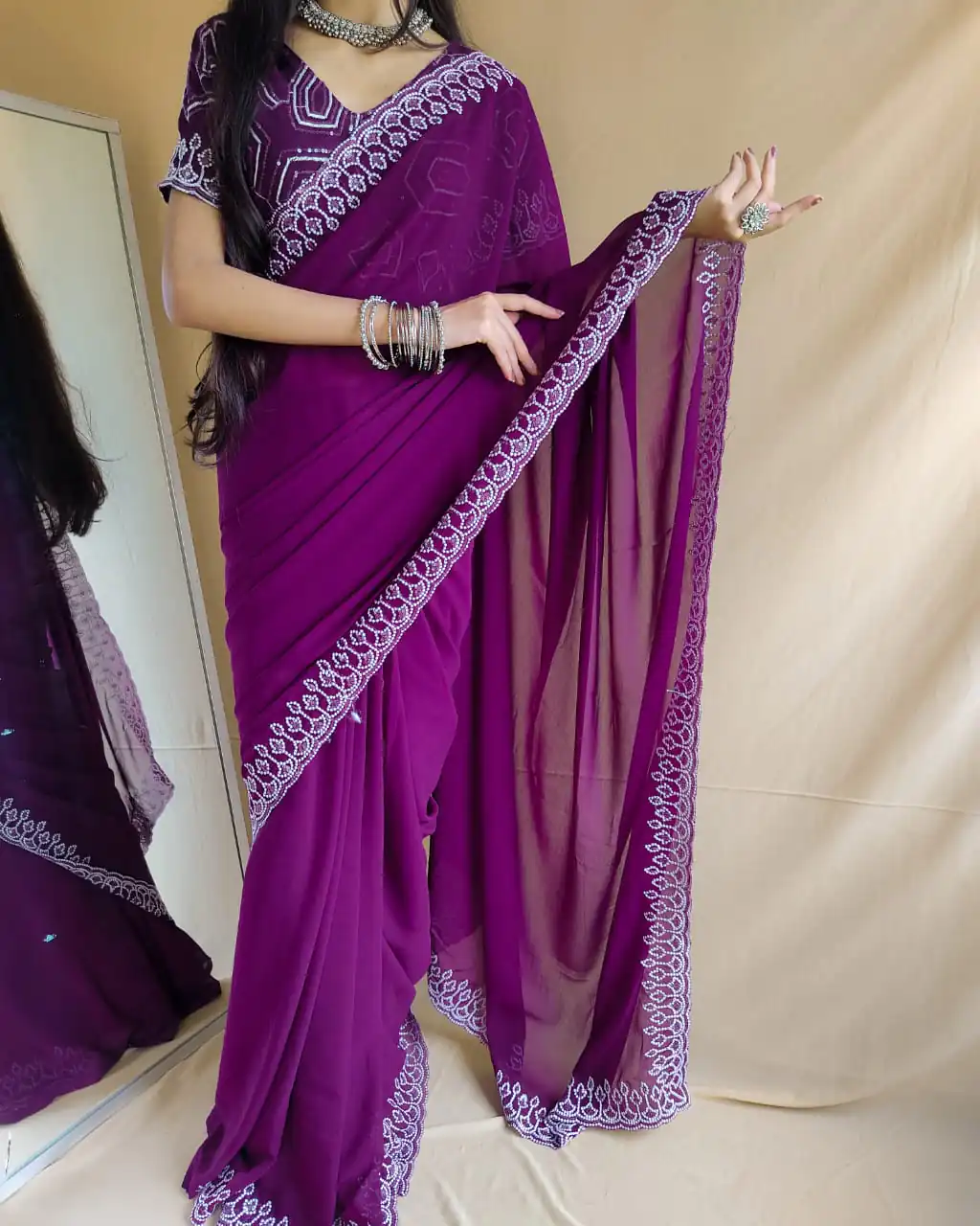 SF Chandni  Purple  Color Georgette Embroidery Sequence work Saree Casual, Wedding, Festive, Events Etc. Expected Delivery  4-6 Working Days @1999/- | Designer Sarees, Sarees, Bollywood Sarees, Creative Sarees, Embroidered Sarees, Ethnic Saree, Modern Digital sarees, Party Wear Sarees