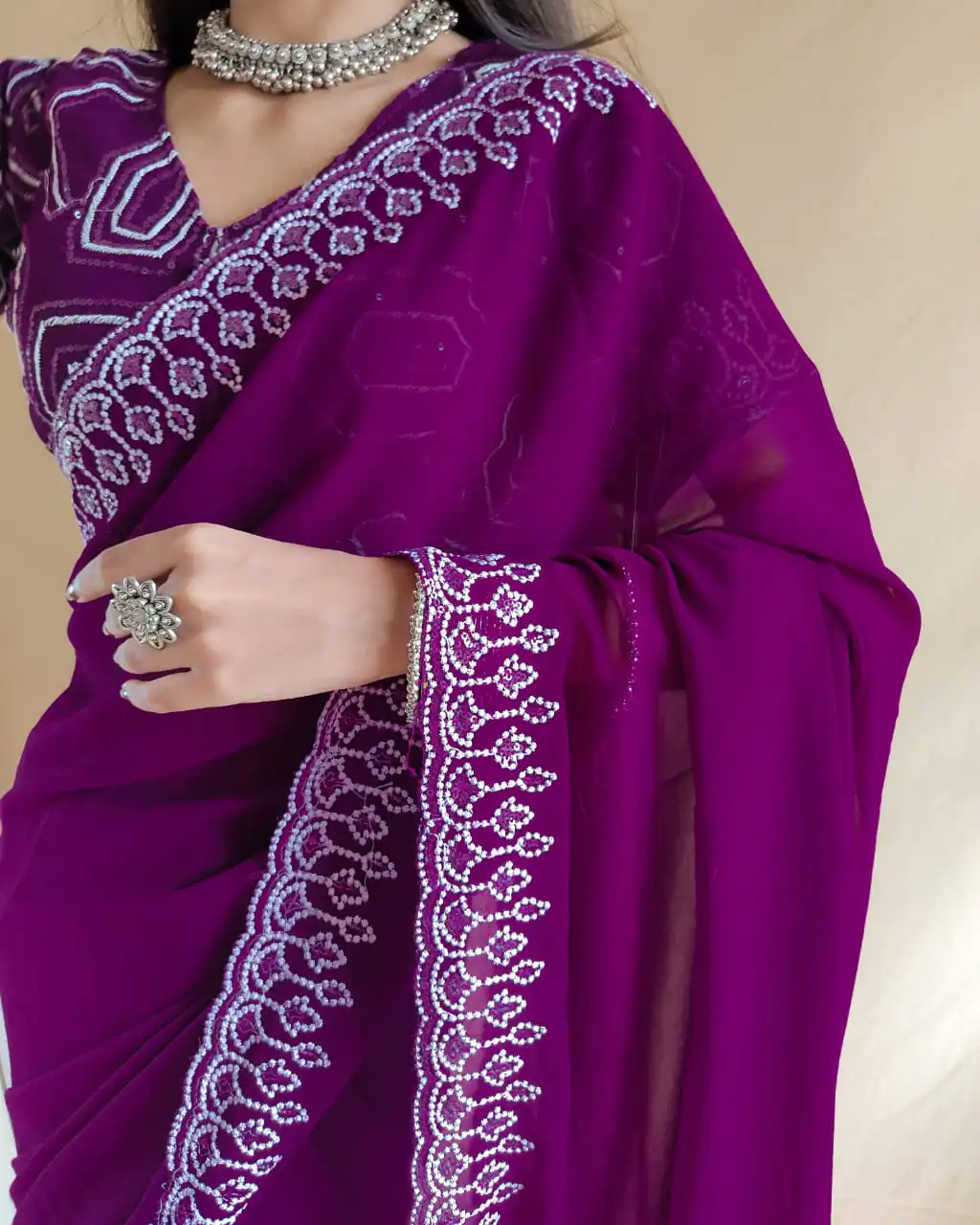  SF Chandni  Purple  Color Georgette Embroidery Sequence work Saree Casual, Wedding, Festive, Events Etc. Expected Delivery  4-6 Working Days @1999/- | Designer Sarees, Sarees, Bollywood Sarees, Creative Sarees, Embroidered Sarees, Ethnic Saree, Modern Digital sarees, Party Wear Sarees