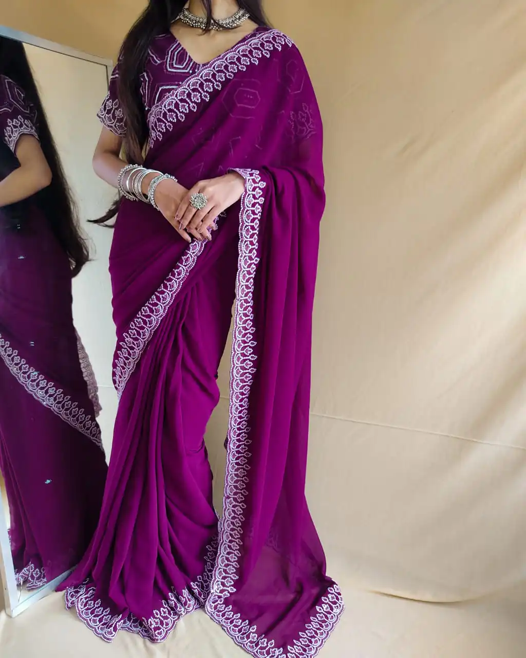  SF Chandni  Purple  Color Georgette Embroidery Sequence work Saree Casual, Wedding, Festive, Events Etc. Expected Delivery  4-6 Working Days @1999/- | Designer Sarees, Sarees, Bollywood Sarees, Creative Sarees, Embroidered Sarees, Ethnic Saree, Modern Digital sarees, Party Wear Sarees