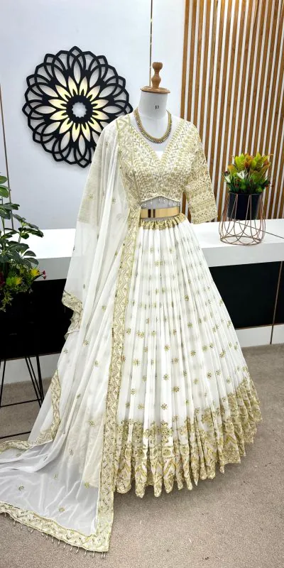 ZSR 3061 White Color Faux Georgette With Heavy Embroidery Sequence Work Lehenga Choli Wedding, Party, Events Etc. Expected Delivery 4-6 Working Days 2299/- | Lehenga, Bollywood Lehenga, Creative Lehenga, Designer Lehenga, Embroidered Lehenga, Party Wear Lehenga