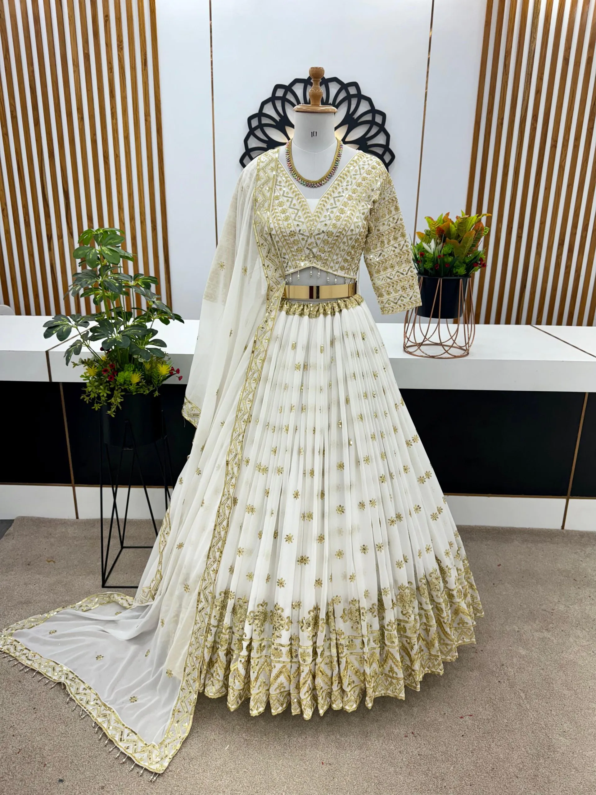 ZSR 3061 White Color Faux Georgette With Heavy Embroidery Sequence Work Lehenga Choli Wedding, Party, Events Etc. Expected Delivery 4-6 Working Days 2299/- | Lehenga, Bollywood Lehenga, Creative Lehenga, Designer Lehenga, Embroidered Lehenga, Party Wear Lehenga