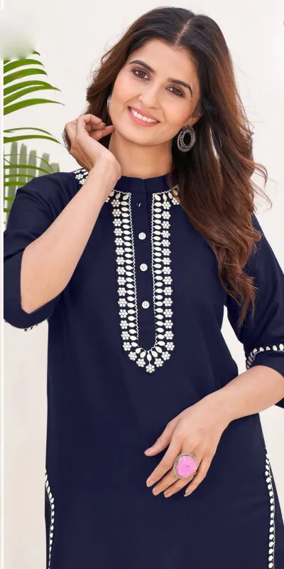 INLI Zia Black Color Heavy Rayon With Embroidery work Kurti Casual, Wedding, Party, Festive, Events Etc. Expected Delivery 4-6 Working Days @1299/- | Kurti, Bollywood Kurti, Creative Kurtis, Designer Kurti, Party Wear Kurti, Selfie Kurti