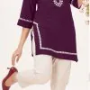 Fashionable Purple Color Heavy Rayon With Embroidery Kurti