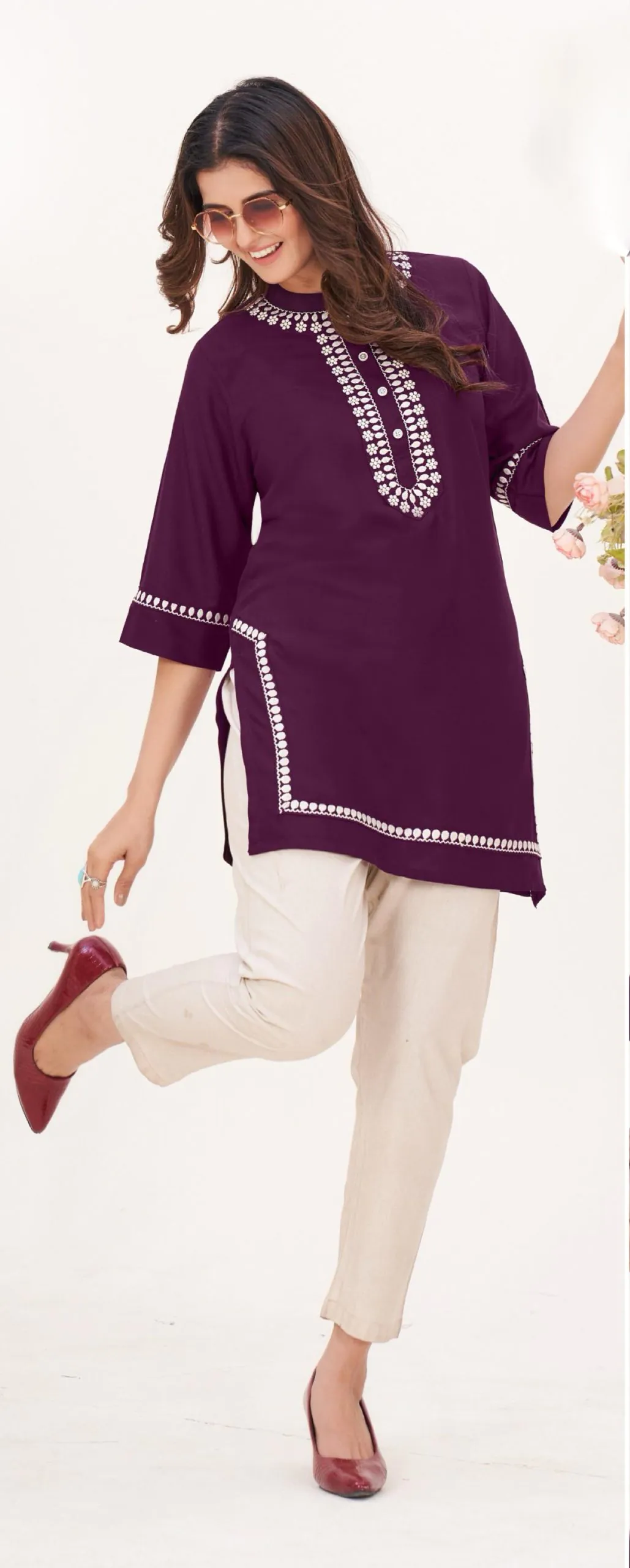INLI Zia Purple Color Heavy Rayon With Embroidery work Kurti Casual, Wedding, Party, Festive, Events Etc. Expected Delivery 4-6 Working Days @1299/- | Kurti, Bollywood Kurti, Creative Kurtis, Designer Kurti, Party Wear Kurti, Selfie Kurti