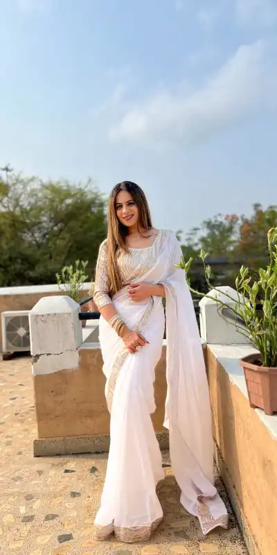 Jr 579 White Color Georgette Heavy Sequence Work Saree Casual, Party Wear, Wedding, Events Etc. Expected Delivery 4-6 Working Days 1549/- | Sarees, Bollywood Sarees, Creative Sarees, Designer Sarees, Embroidered Sarees, Ethnic Saree, Modern Digital sarees, Party Wear Sarees
