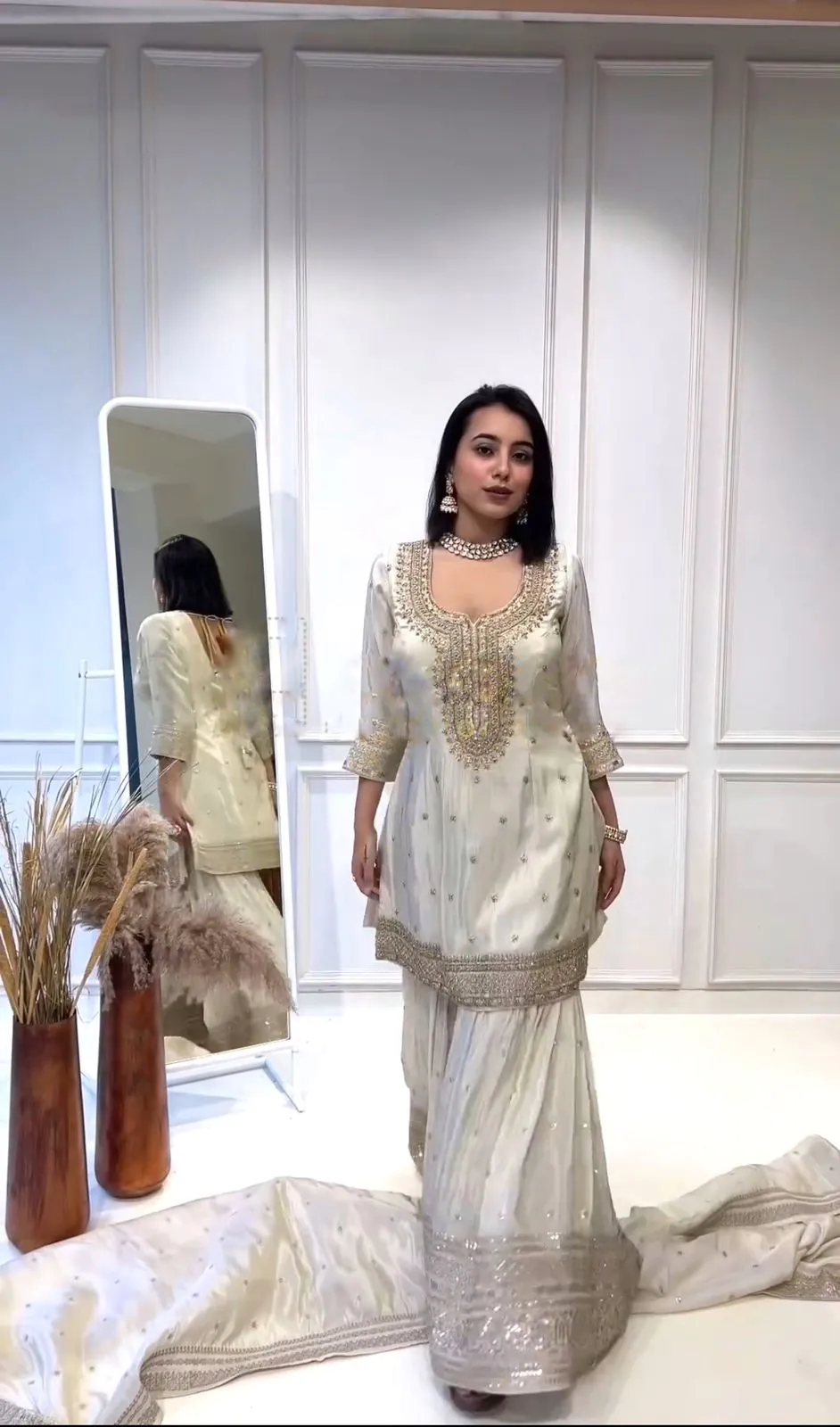 NSR 800 White Color Heavy Chinnon Silk Embroidery Sequence Work Sharara Suit Casual, Party Festive, Events Etc. Expected Delivery 4-6 Working Days @2149 | Jump Suits, Salwar suit, Casual Suits, Creative suits, Designer Suits, Palazzo Suits, Party Wear Suits, Patiala Suits, Straight Suits