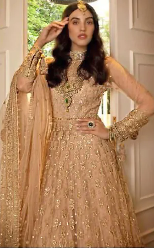 FC 194 Golden Color Net Embroidery And Mirror work Anarkali Suit Wedding, Party, Festive, Events Etc. Expected 4-6 Working Days @1999/- | Anarkali Suits, Bollywood Anarkali, Creative-Anarkali, Designer Anarkali, Embroidered Anarkali, Party Wear Anarkali