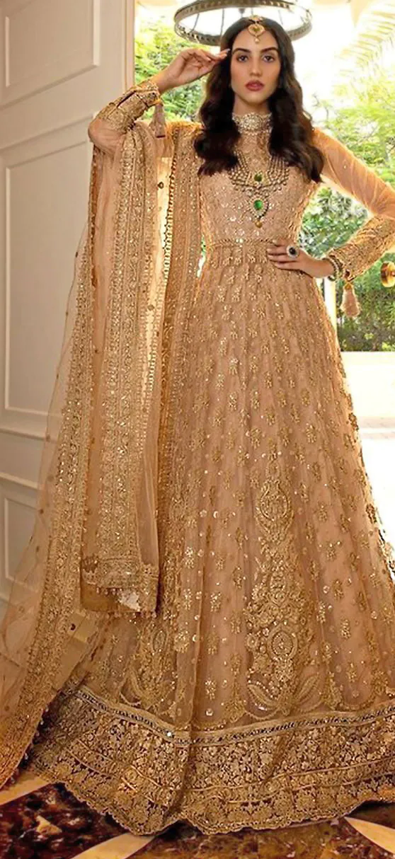 FC 194 Golden Color Net Embroidery And Mirror work Anarkali Suit Wedding, Party, Festive, Events Etc. Expected 4-6 Working Days @1999/- | Anarkali Suits, Bollywood Anarkali, Creative-Anarkali, Designer Anarkali, Embroidered Anarkali, Party Wear Anarkali