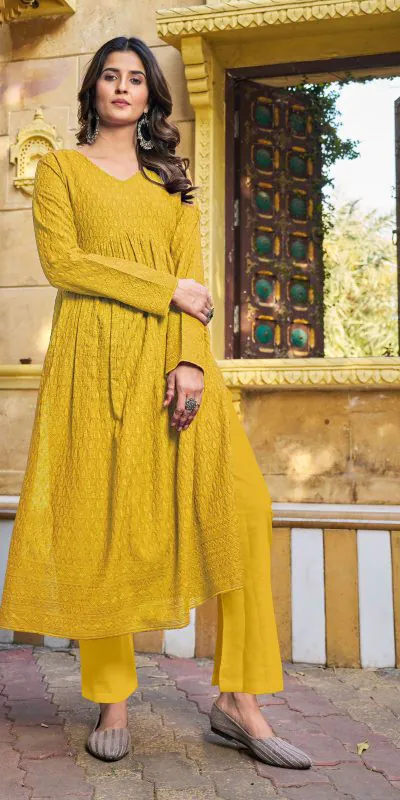 INLI Schiffli Yellow Color Heavy Rayon with Schiffli Work Kurti Casual, Wedding, Party, Festive, Events Etc. Expected Delivery 4-6 Working Days @1699/- | Kurti, Bollywood Kurti, Creative Kurtis, Designer Kurti, Party Wear Kurti, Selfie Kurti