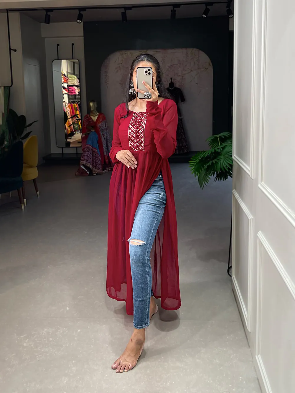 YNF 3501 Red Color Georgette Sequins Embroidery work Kurti Casual, Wedding, Party, Festive, Events Etc. Expected Delivery 4-6 Working Days @1399/- | Kurti, Bollywood Kurti, Creative Kurtis, Designer Kurti, Party Wear Kurti, Selfie Kurti