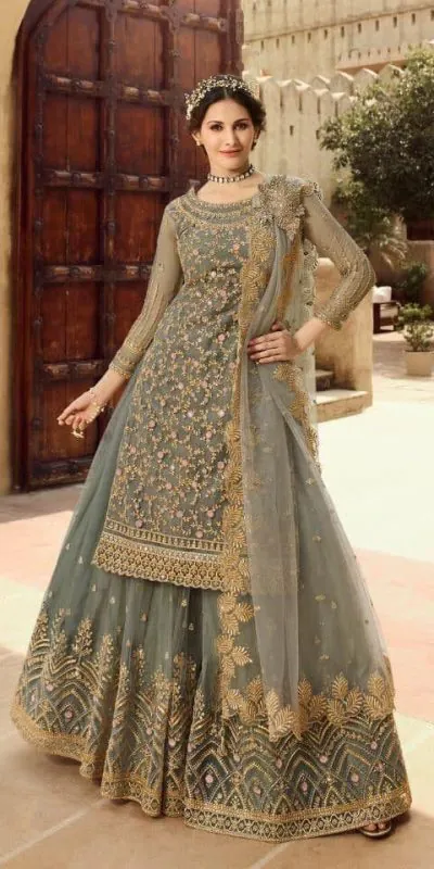 S 15030 Grey Color Georgette Soft Net Sequence Embroidery Work Lehenga Choli Wedding, Party, Events Etc. Expected Delivery 4-6 Working Days @2299/- | Lehenga, Bollywood Lehenga, Creative Lehenga, Designer Lehenga, Embroidered Lehenga, Party Wear Lehenga