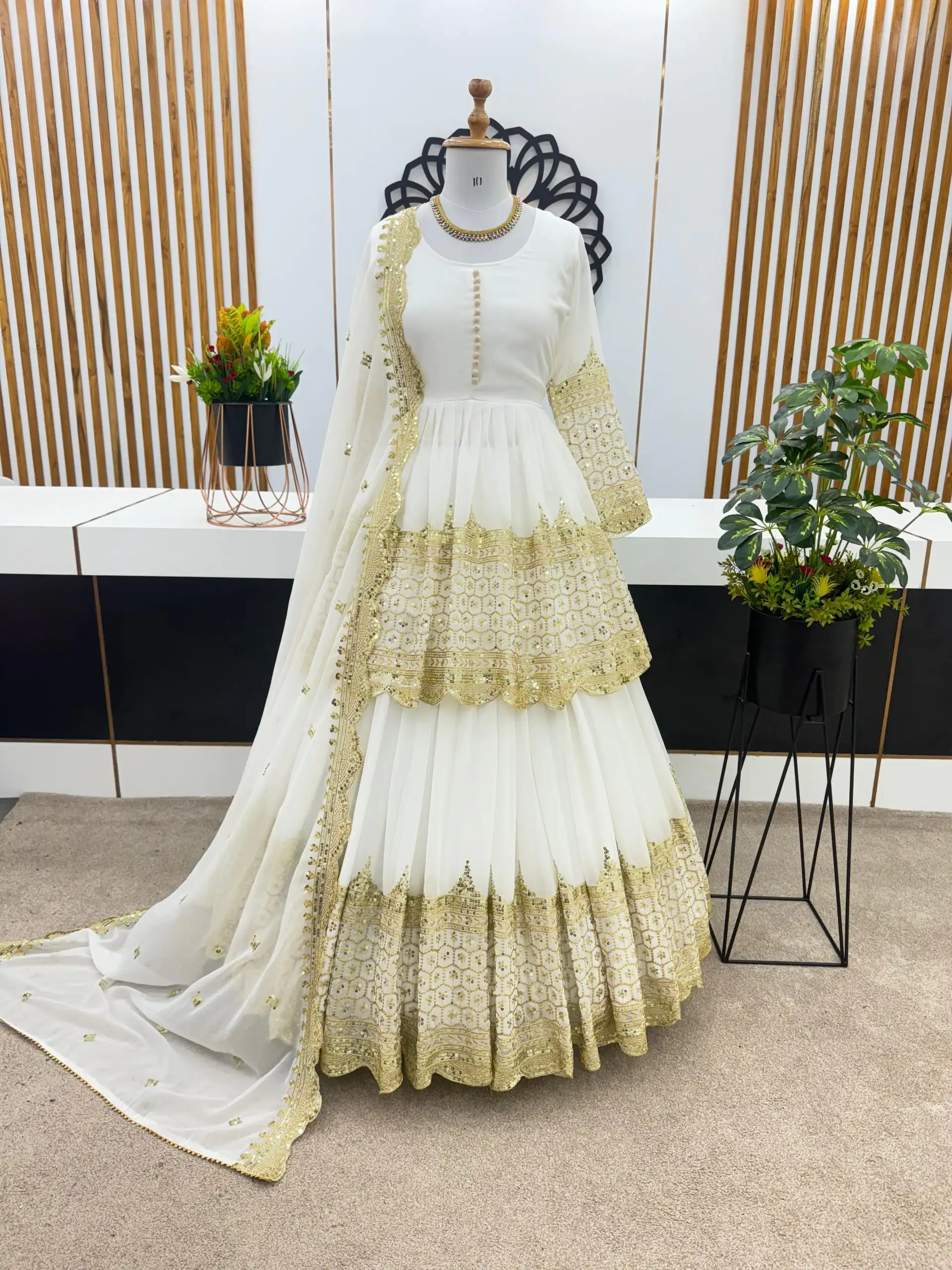 ZF 362 White Color Faux Georgette With Heavy Embroidery Sequence Work Lehenga Choli Wedding, Party, Events Etc. Expected Delivery 4-6 Working Days 2099/- | Lehenga, Bollywood Lehenga, Creative Lehenga, Designer Lehenga, Embroidered Lehenga, Party Wear Lehenga