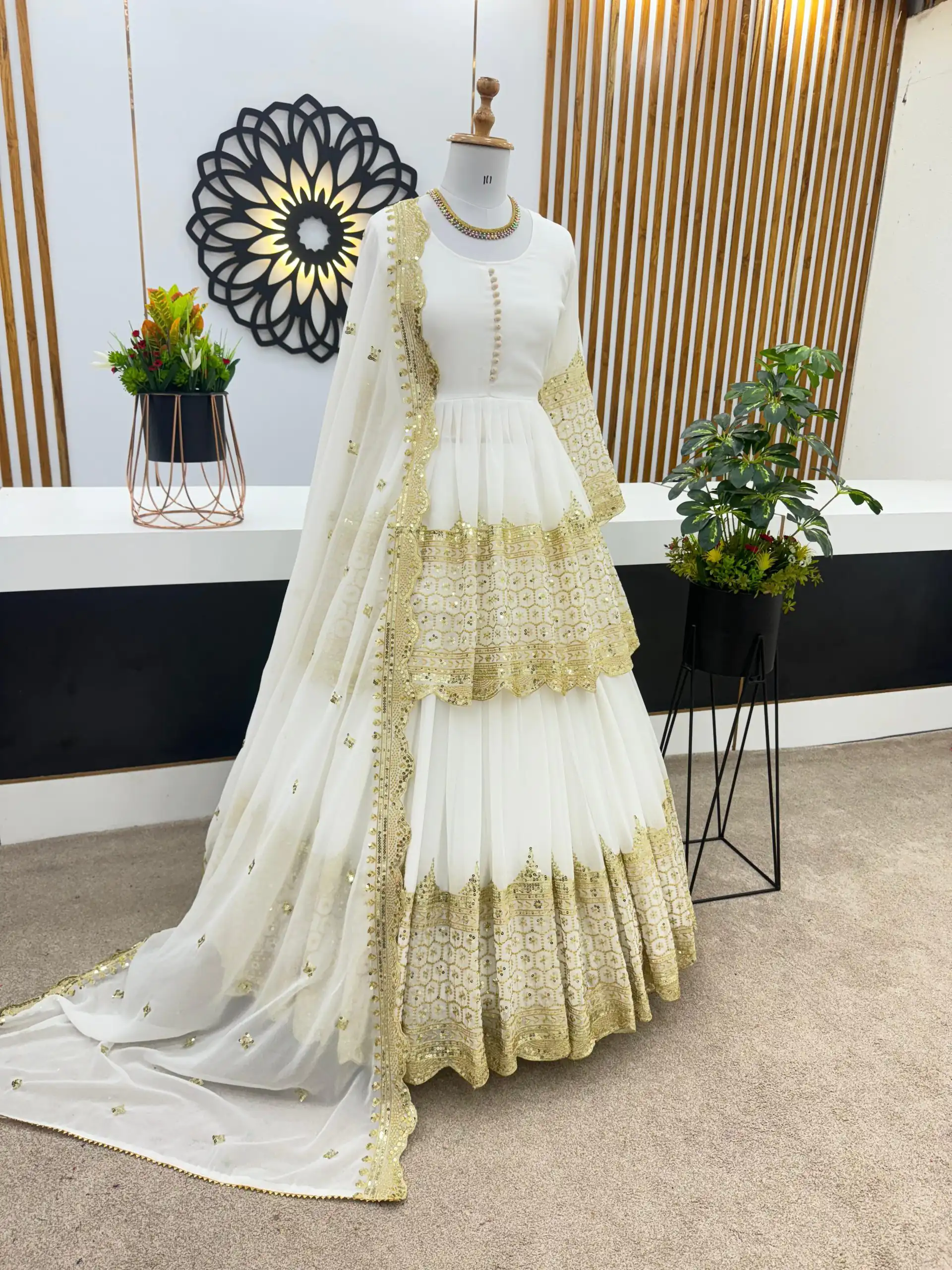 ZF 362 White Color Faux Georgette With Heavy Embroidery Sequence Work Lehenga Choli Wedding, Party, Events Etc. Expected Delivery 4-6 Working Days 2099/- | Lehenga, Bollywood Lehenga, Creative Lehenga, Designer Lehenga, Embroidered Lehenga, Party Wear Lehenga
