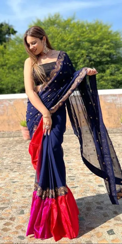 JR 612 Navy Blue Color Georgette With Embroidery Work Saree Casual, Party Wear, Wedding, Events Etc. Expected Delivery 4-6 Working Days 1649/- | Sarees, Bollywood Sarees, Creative Sarees, Designer Sarees, Embroidered Sarees, Ethnic Saree, Modern Digital sarees, Party Wear Sarees
